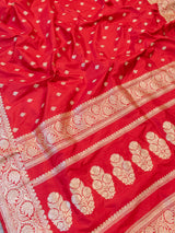 Banarasi Pure Katan Silk Saree With Zari Buti Weaving & Border-Red