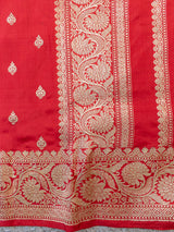 Banarasi Pure Katan Silk Saree With Zari Buti Weaving & Border-Red