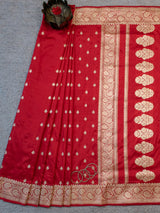 Banarasi Pure Katan Silk Saree With Zari Buti Weaving & Border-Red