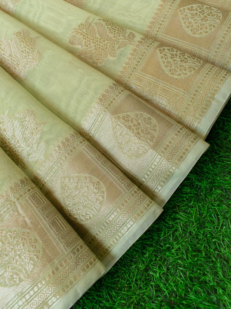 Banarasi Cotton Silk Resham Floral Weaving Saree-Green