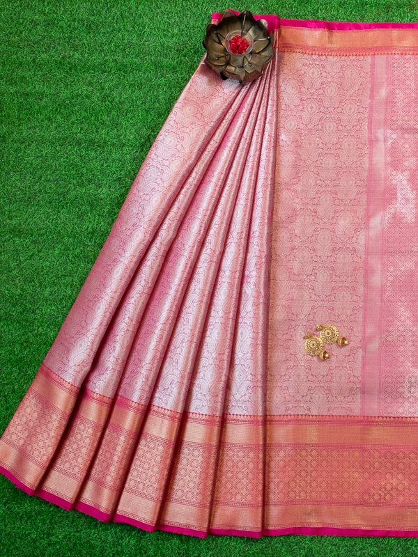 Banarasi Tissue Saree With Contrast Border-Pink