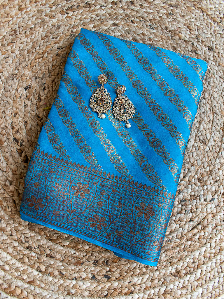 Banarasi Pure Georgette Saree With Aada Antique Zari Weaving-Blue