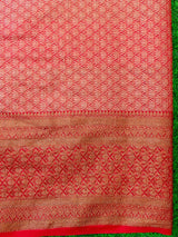 Banarasi Semi Silk Saree With Antique Zari Weaving & Contrast Border-Royal Blue &  Red