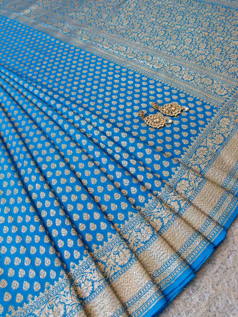 Banarasi Pure Georgette Saree With  Antique Zari Buti Weaving-Blue