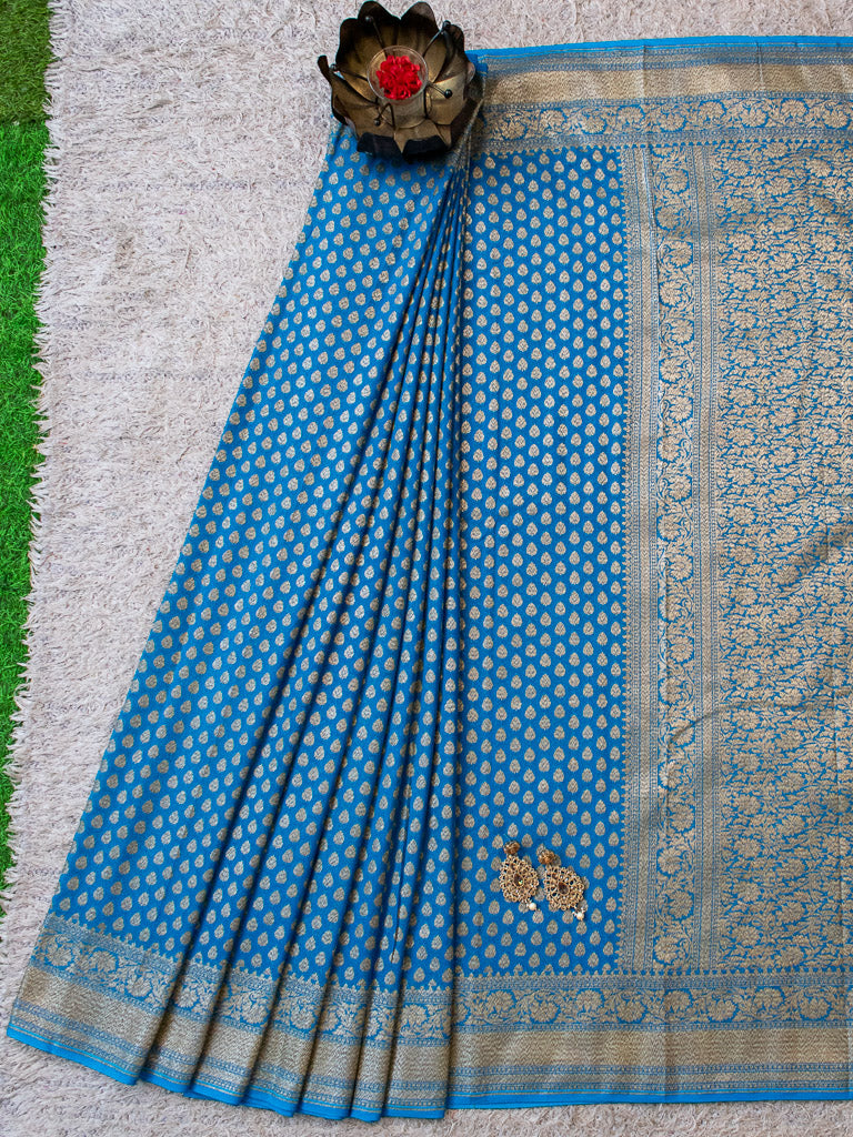 Banarasi Pure Georgette Saree With  Antique Zari Buti Weaving-Blue