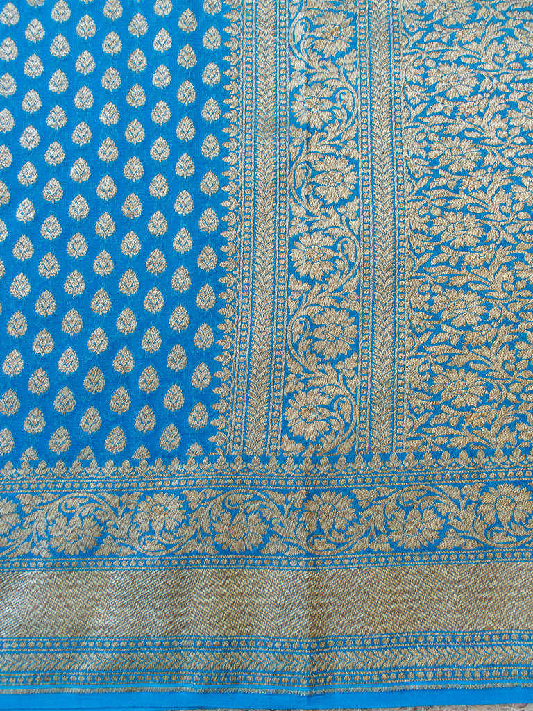 Banarasi Pure Georgette Saree With  Antique Zari Buti Weaving-Blue