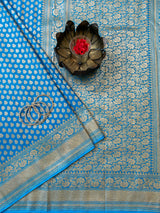 Banarasi Pure Georgette Saree With  Antique Zari Buti Weaving-Blue
