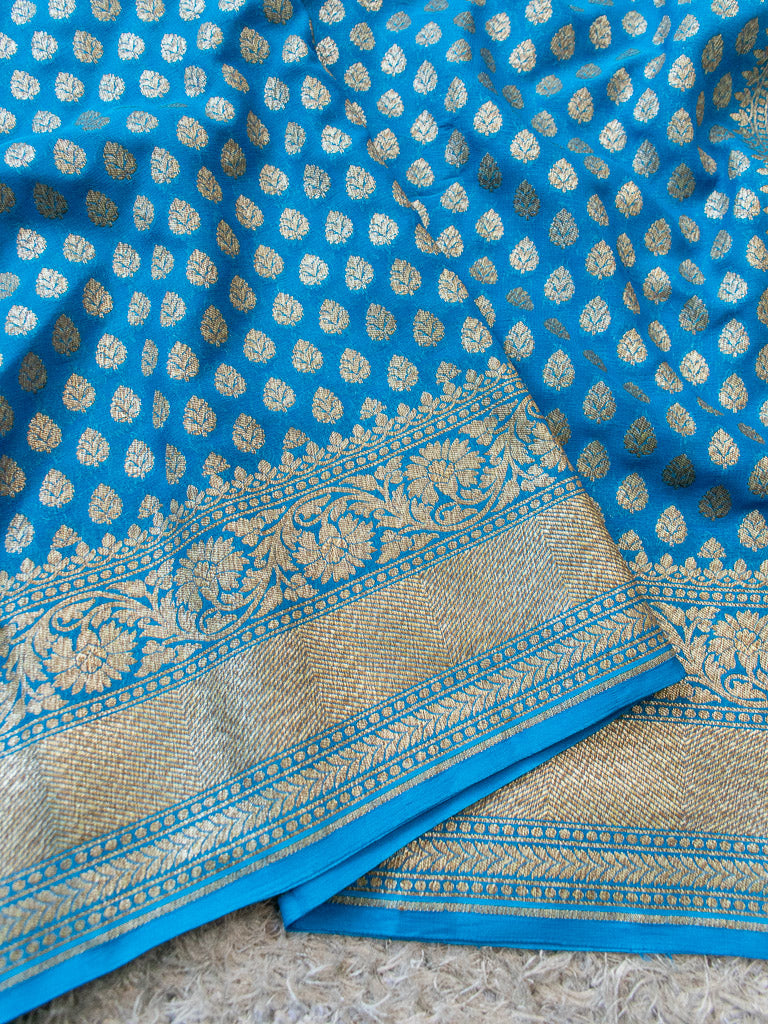 Banarasi Pure Georgette Saree With  Antique Zari Buti Weaving-Blue