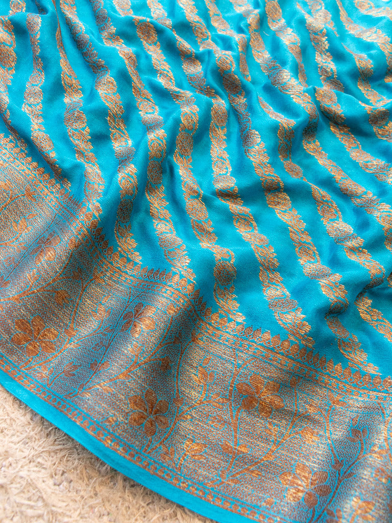 Banarasi Pure Georgette Saree With Aada Antique Zari Weaving-Blue