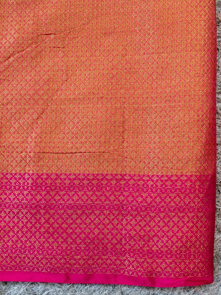 Banarasi Cotton Silk Resham & Meena Floral Weaving Saree & Contrast Border-Yellow