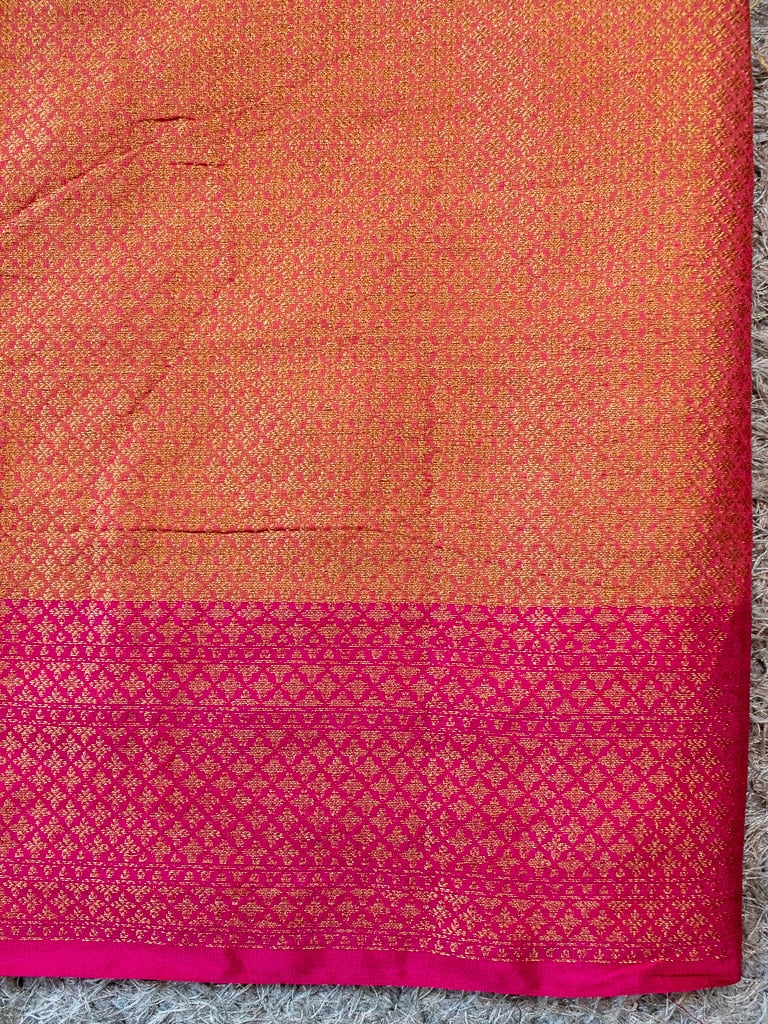 Banarasi Cotton Silk Resham & Meena Floral Weaving Saree & Contrast Border-Beige
