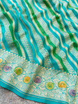 Banarasi Pure Khaddi Georgette Saree With Aada  Zari Weaving & Handpainted Border-Blue