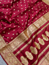 Banarasi Pure Katan Silk Saree With Zari Buti Weaving & Border-Maroon