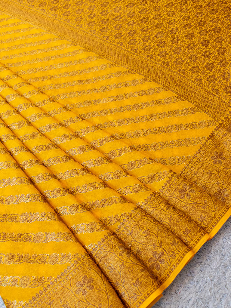 Banarasi Pure Georgette Saree With Aada Antique Zari Weaving-Yellow