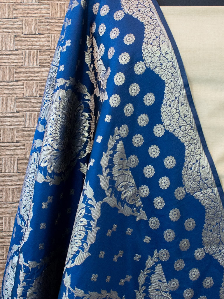 Banarasi Chanderi Cotton Zari Woven Dupatta-Blue