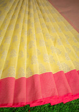 Banarasi Organza Saree With Silver Zari Weaving-Lemon Yellow