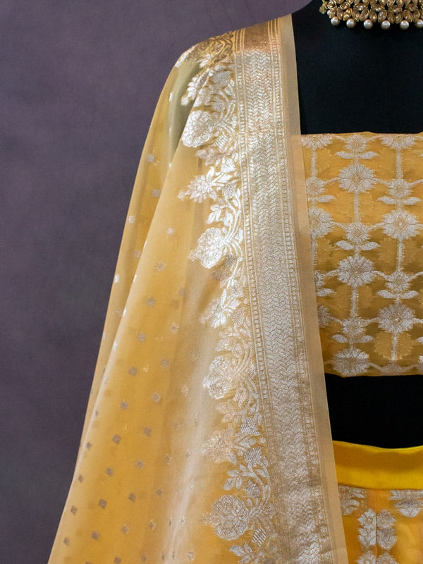 Banarasi Unstitched Lehenga & Blouse Fabric With Dupatta-Yellow
