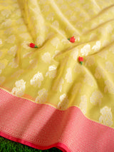 Banarasi Organza Saree With Silver Zari Weaving-Lemon Yellow