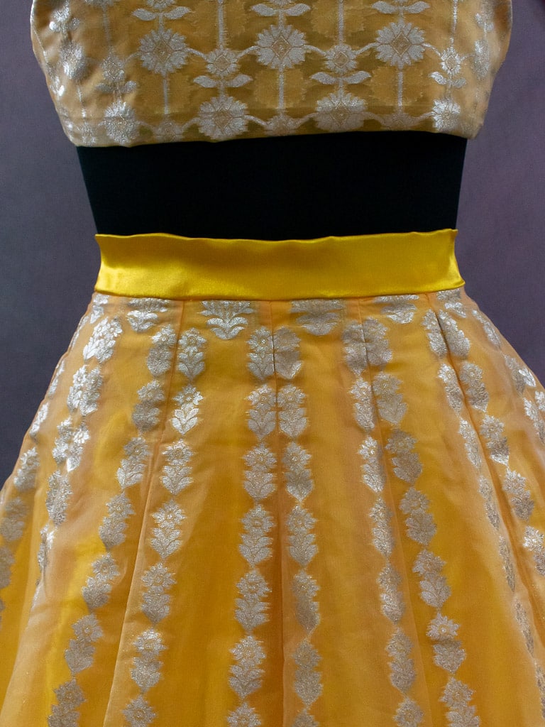 Banarasi Unstitched Lehenga & Blouse Fabric With Dupatta-Yellow