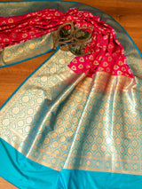 Banarasi Art Silk Half & Half Saree With Meenakari Weaving-Pink & Blue