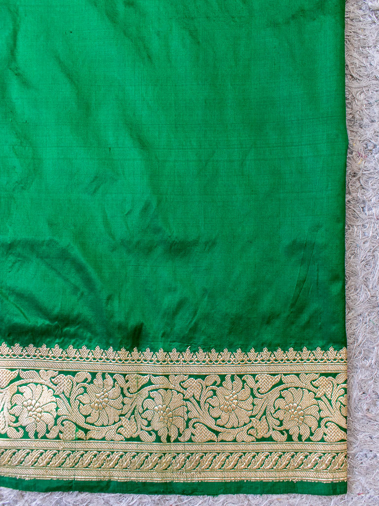 Banarasi Pure Katan Silk Saree With Zari Buti Weaving & Border-Green