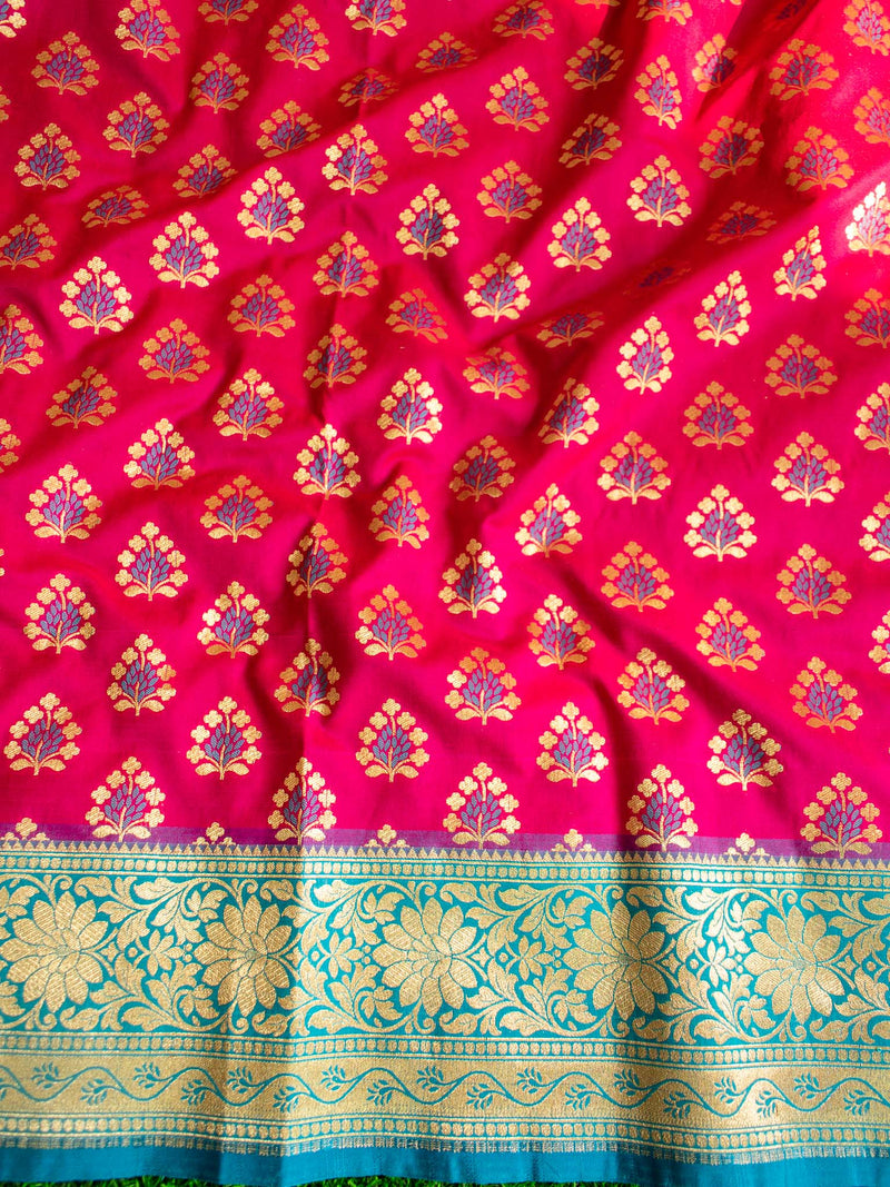 Banarasi Art Silk Half & Half Saree With Meenakari Weaving-Pink & Blue