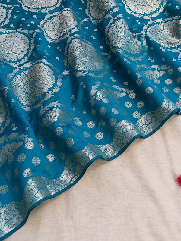 Banarasi Chanderi Cotton Zari Woven Dupatta-Teal Blue