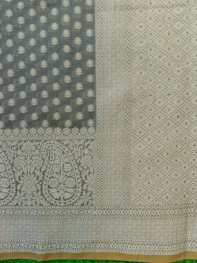 Banarasi Soft Cotton Saree Resham Polka Dot Weaving-Grey