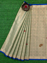 Banarasi Kora Muslin Saree With Tanchoi Weaving & Contrast Kinari Border-Green
