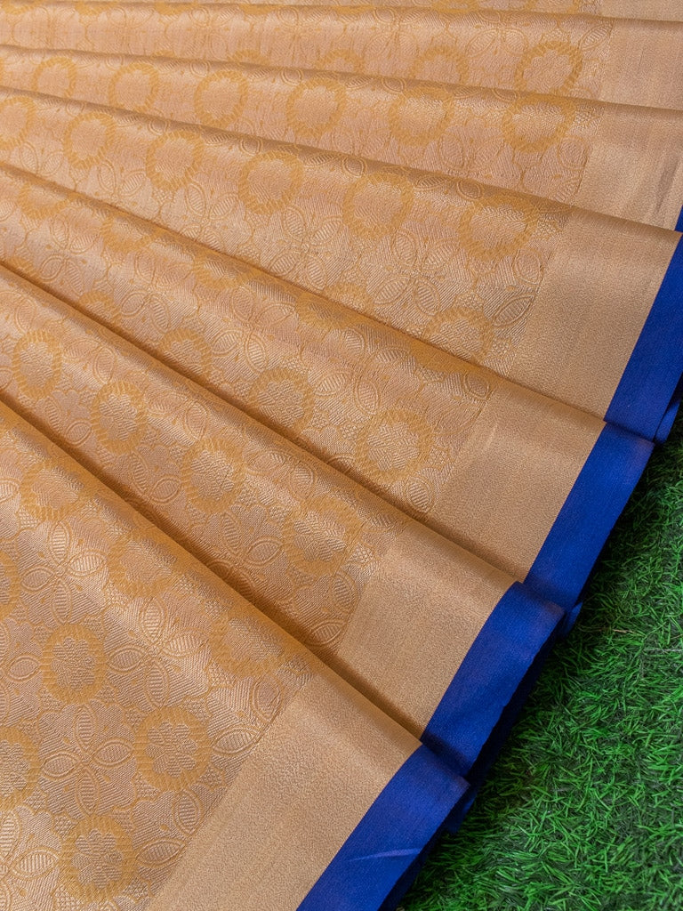 Banarasi Kora Muslin Saree With Tanchoi Weaving & Contrast  Border-Yellow