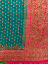 Banarasi Pure Georgette Saree With Antique Zari Buti Weaving & Contrast Border-Teal & Red