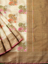 Banarasi Cotton Silk Saree With Resham & Meena Weaving Skirt Border-Beige