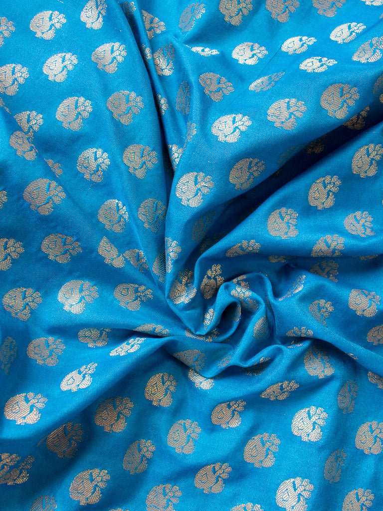 Banarasi Semi Silk Saree With Zari Buti Weaving Border-Blue