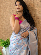 Banarasi Semi Silk Saree With Jaal Zari & Meena Weaving-Powder Blue