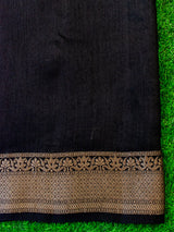 Banarasi Handwoven Pure Muga Silk Saree With Antique Resham Border-Grey & Black