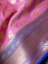 Banarasi Semi Silk Saree With Zari Buti Weaving & Contrast Border-Pink