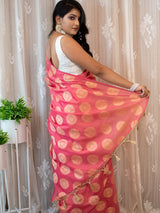 Banarasi Cotton  Silk Saree With Round Buta Weaving-Peach