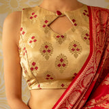 Banarasi Meenakari Brocade Stitched Sleeveless Blouse-Beige