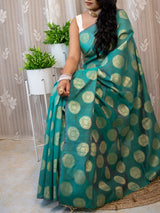 Banarasi Cotton  Silk Saree With Round Buta Weaving-Rama Green