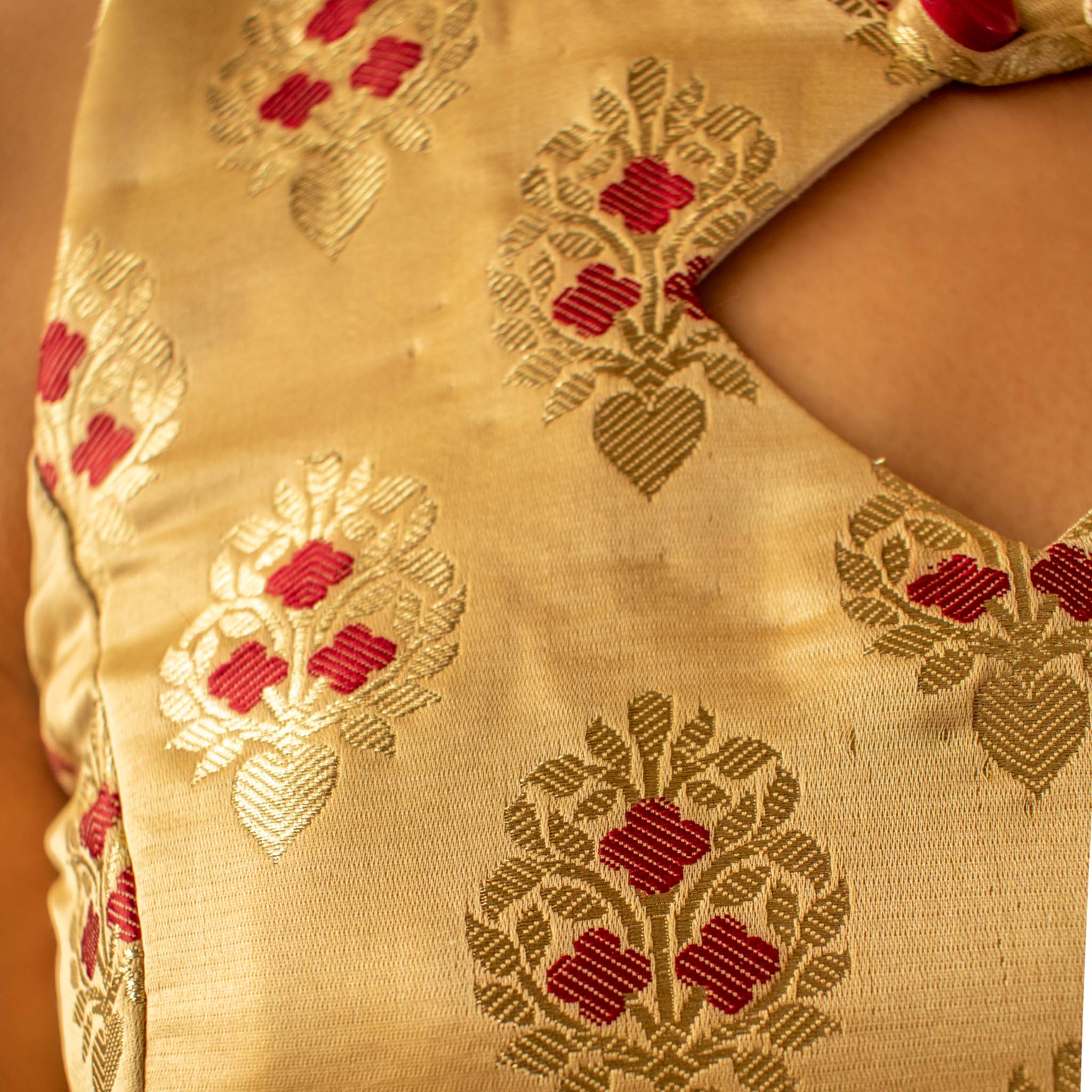 Banarasi Meenakari Brocade Stitched Sleeveless Blouse-Beige