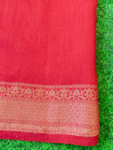 Banarasi Handwoven Pure Muga Silk Saree With Antique Resham Border-Beige & Red