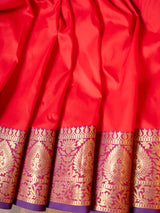 Banarasi Plain Semi Silk Saree With Contrast Pallu-Red