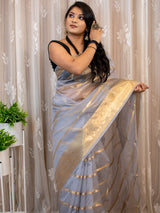 Banarasi organza Saree With Zari Weaving-Grey