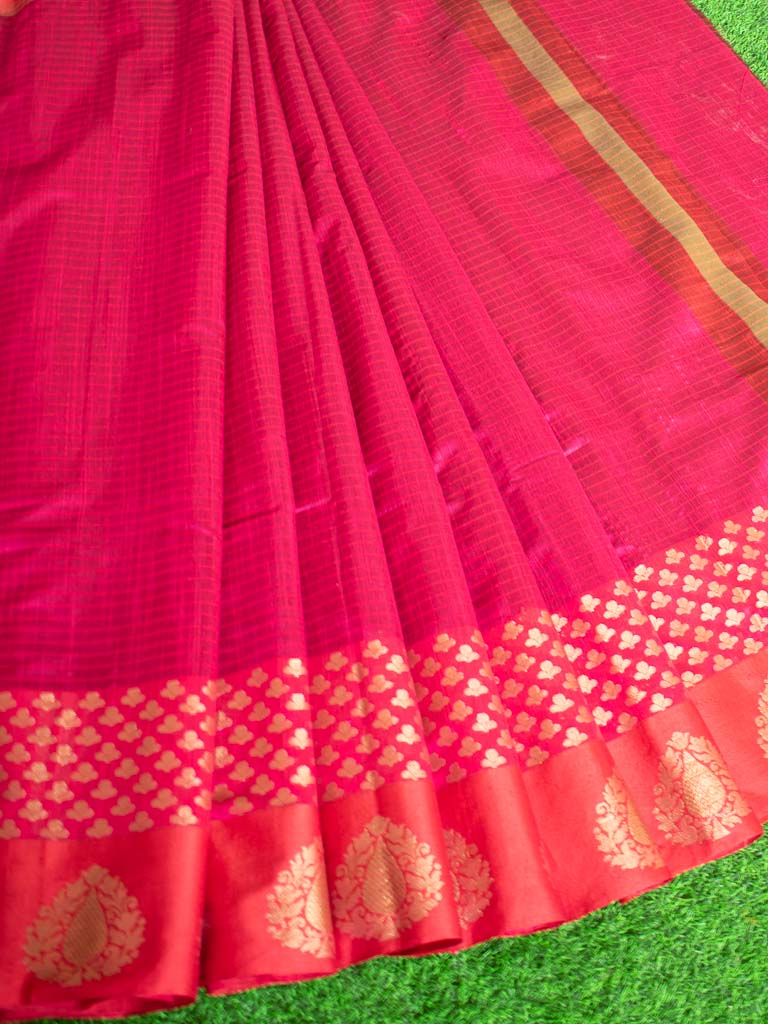 Banarasi Cotton Silk Saree With Satin Skirt Border-Magenta