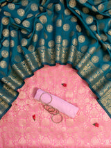 Banarasi Semi Silk Zari Weaving Salwar Kameez Material With Contrast Dupatta-Pink