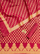 Banarasi Semi Silk Salwar Kameez Fabric With Zari Weaving-Red