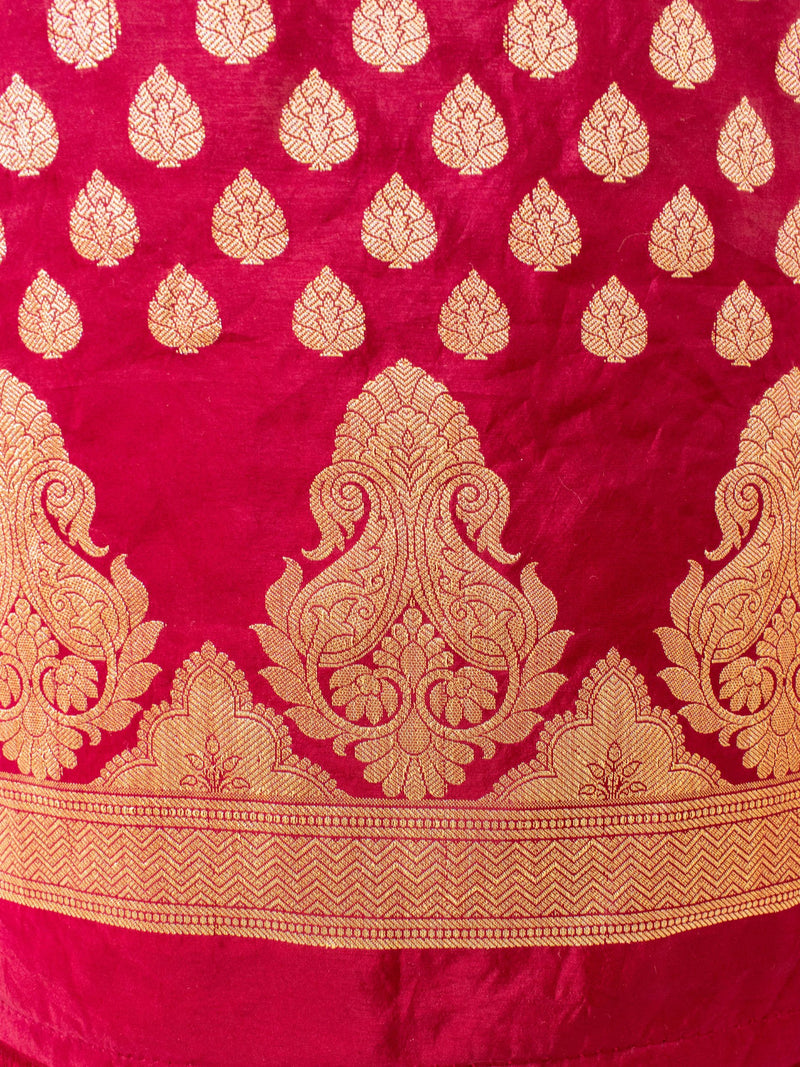 Banarasi Semi Silk Salwar Kameez Fabric With Zari Weaving-Red