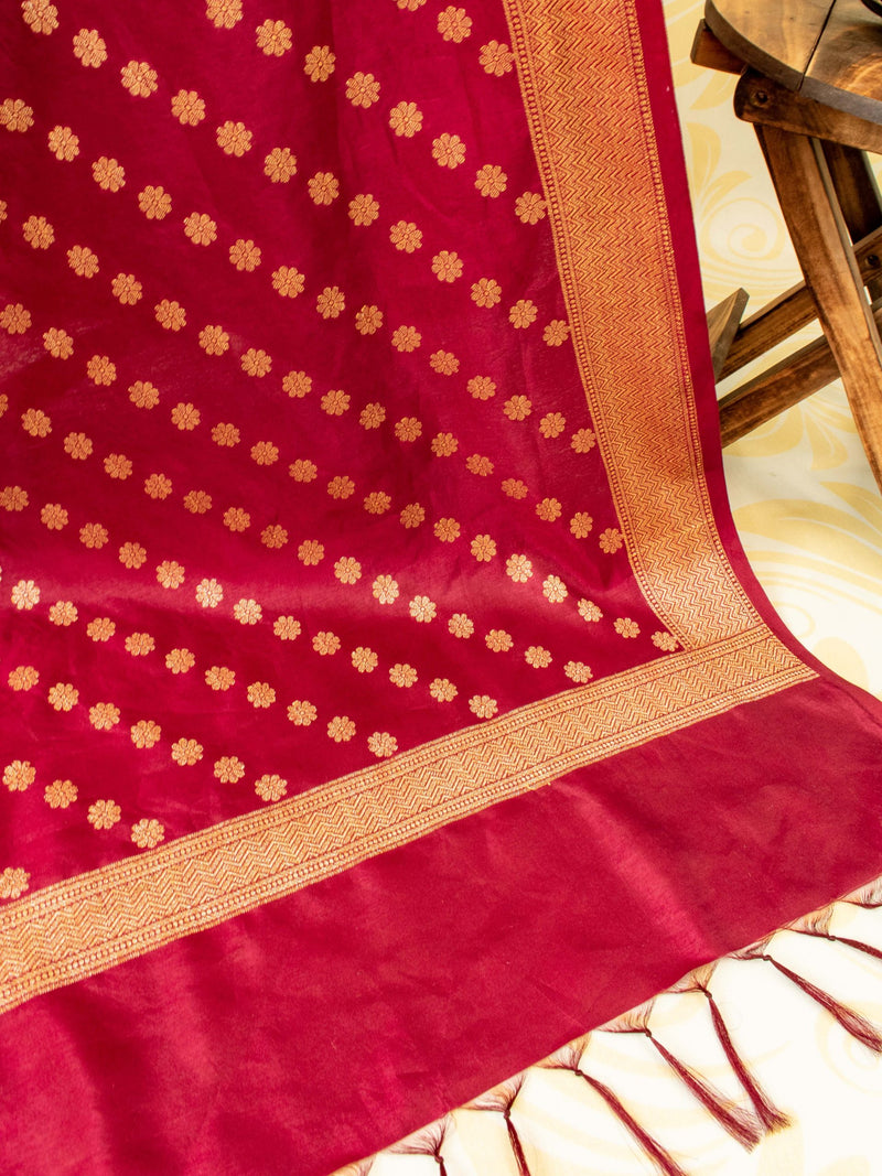 Banarasi Semi Silk Salwar Kameez Fabric With Zari Weaving-Red