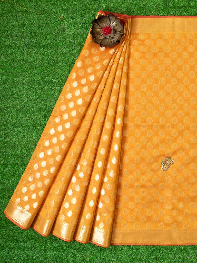 Banarasi Semi Silk Saree With Zari Buti Weaving -Mustard Yellow