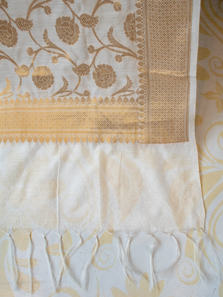 Banarasi Semi Silk Salwar Kameez Fabric With Dupatta-Ivory White